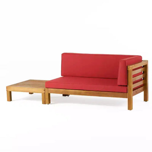 2pk Oana Outdoor Acacia Wood Right Arm Loveseat & Coffee Table Teak/Red - Christopher Knight Home: Rustic Patio Set with Plush Cushions