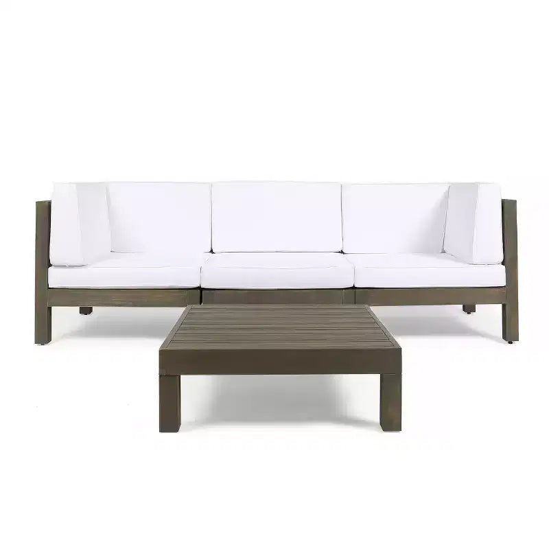 Christopher Knight Home Oana Ensemble de conversation avec canapé trois places en bois d'acacia et coussins pour l'extérieur