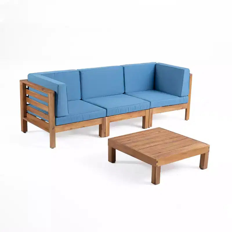 Christopher Knight Home Oana Ensemble de conversation avec canapé trois places en bois d'acacia et coussins pour l'extérieur