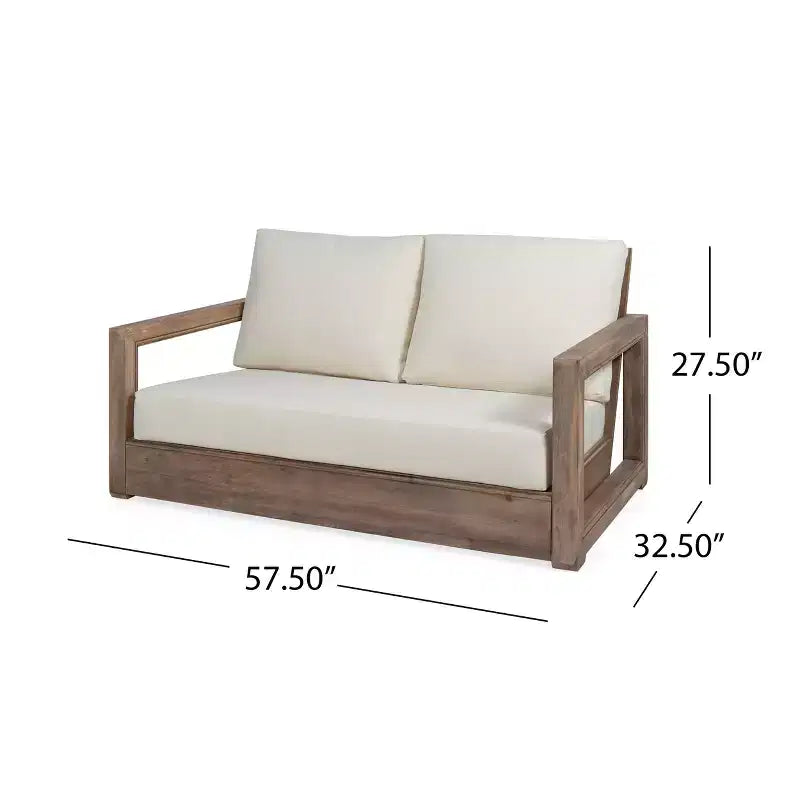 GDFStudio Andrae — Ensemble causeuse et table basse d'extérieur en bois d'acacia avec coussins