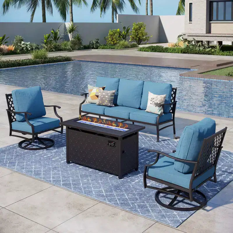 Captiva Designs Ensemble de salon de jardin 4 pièces avec braséro et fauteuils pivotants pour jardin, piscine, terrasse