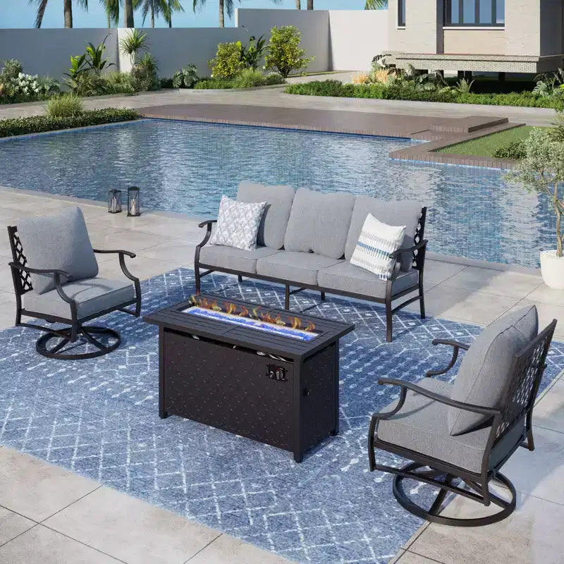 Captiva Designs Ensemble de salon de jardin 4 pièces avec braséro et fauteuils pivotants pour jardin, piscine, terrasse