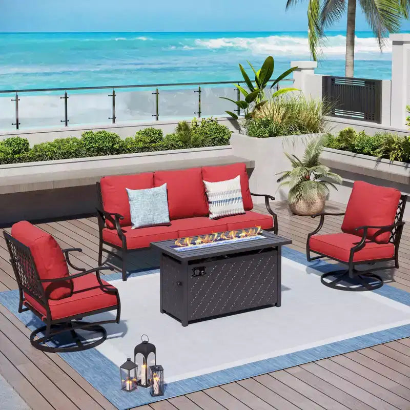Captiva Designs Ensemble de salon de jardin 4 pièces avec braséro et fauteuils pivotants pour jardin, piscine, terrasse