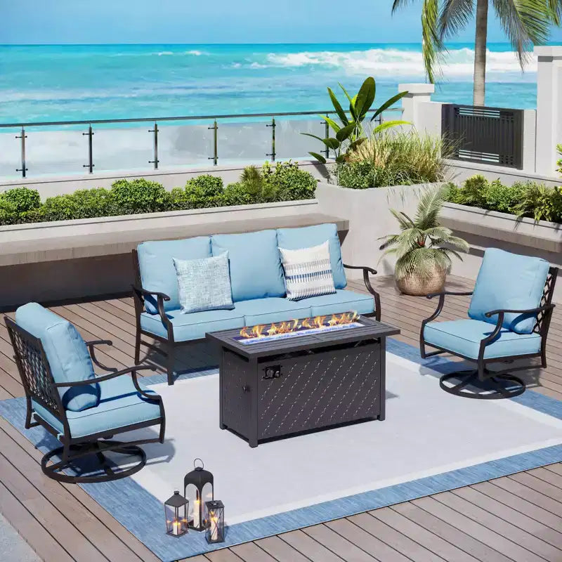 Captiva Designs Ensemble de salon de jardin 4 pièces avec braséro et fauteuils pivotants pour jardin, piscine, terrasse