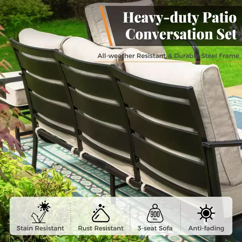 Captiva Designs, ensemble de conversation 4 pièces en métal pour patio, avec fauteuils pivotants, pour jardin, véranda, arrière-cour.