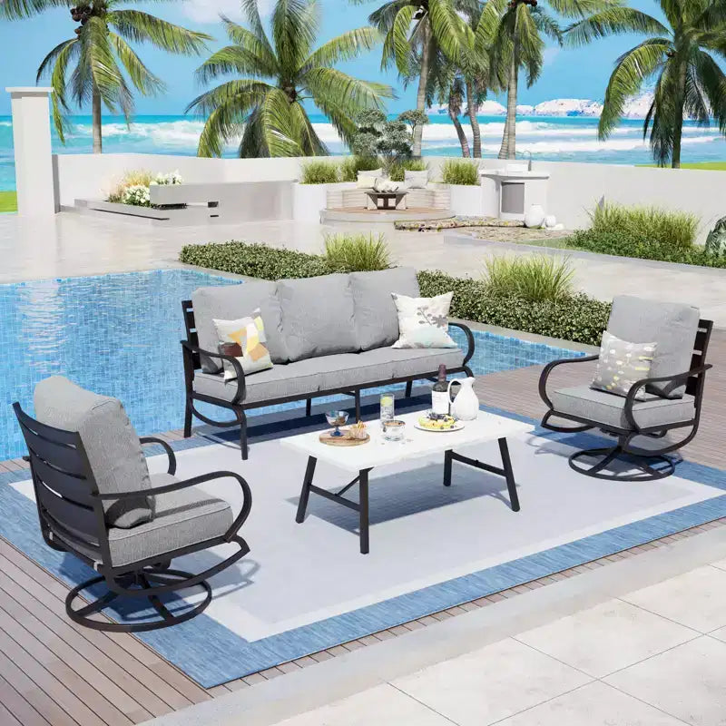 Captiva Designs, ensemble de conversation 4 pièces en métal pour patio, avec fauteuils pivotants, pour jardin, véranda, arrière-cour.
