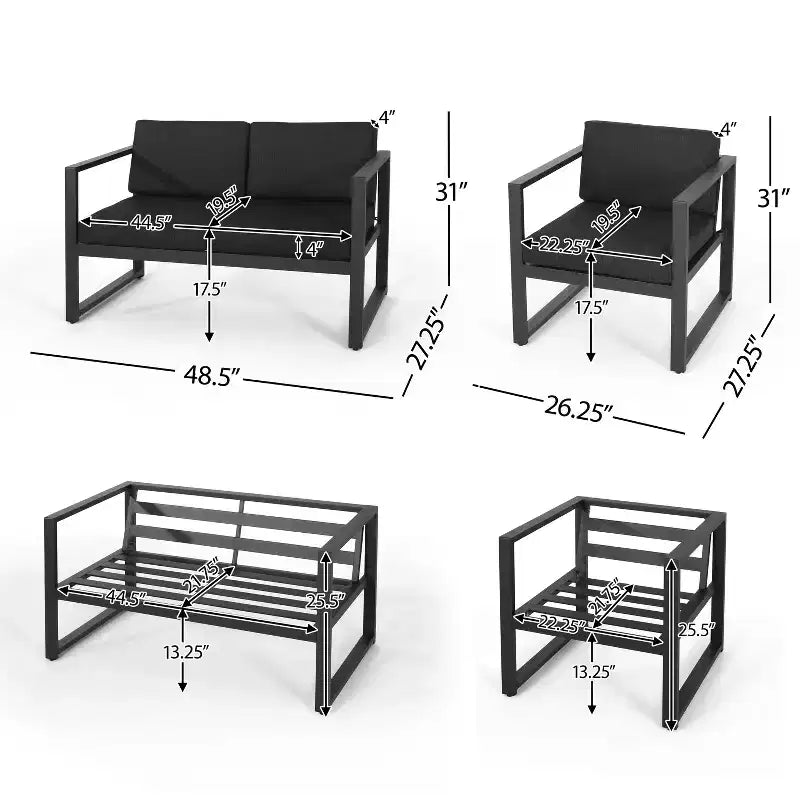 Christopher Knight Home Salon de discussion d'extérieur en aluminium 4 places avec foyer, Gris/Marron