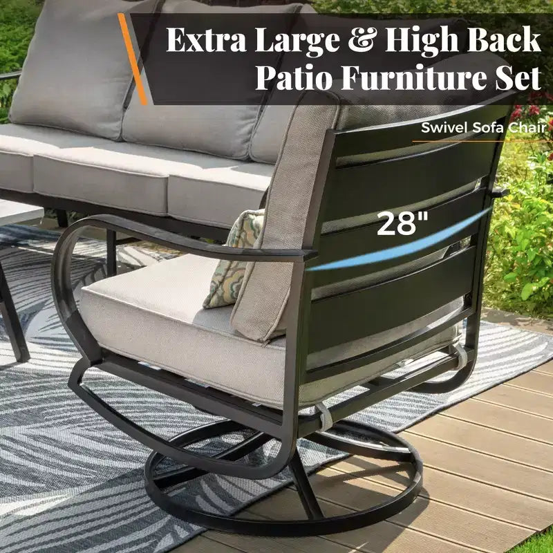 Ensemble de conversation de 7 pièces de mobilier de patio en métal Captiva Designs avec fauteuils pivotants pour jardin, porche, cour arrière