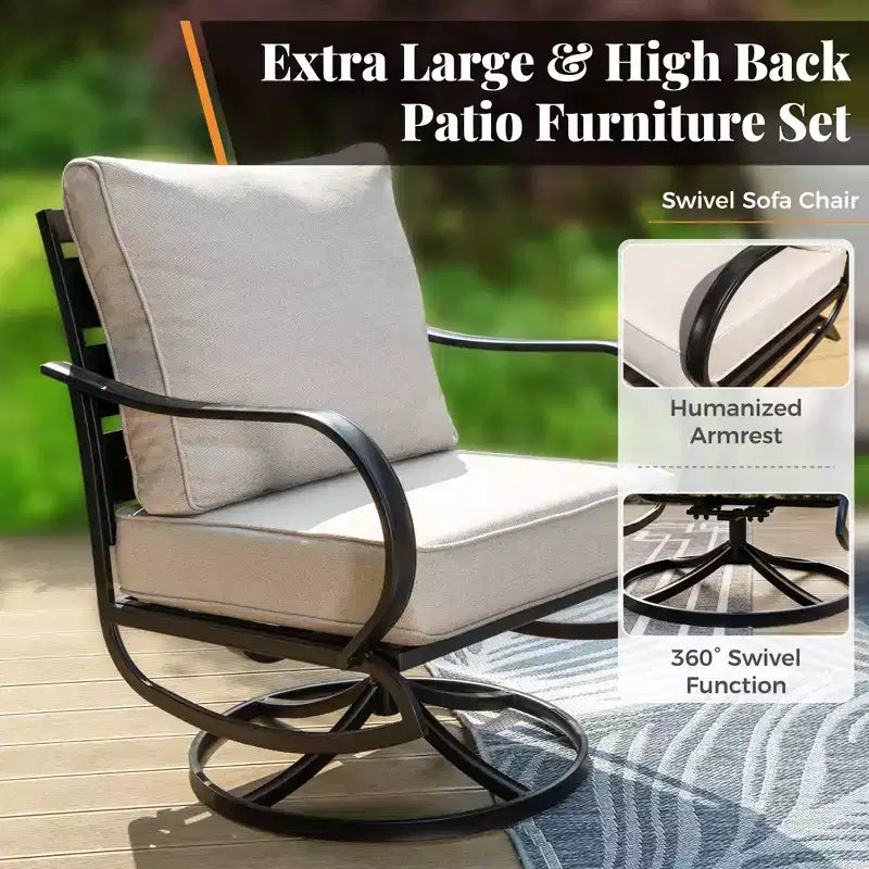 Ensemble de conversation de 7 pièces de mobilier de patio en métal Captiva Designs avec fauteuils pivotants pour jardin, porche, cour arrière
