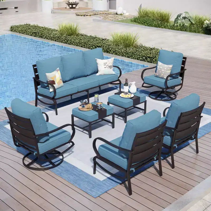 Ensemble de conversation de 7 pièces de mobilier de patio en métal Captiva Designs avec fauteuils pivotants pour jardin, porche, cour arrière