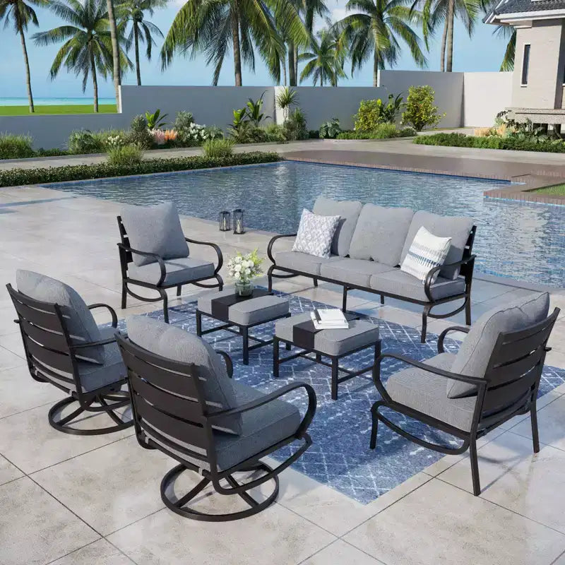 Ensemble de conversation de 7 pièces de mobilier de patio en métal Captiva Designs avec fauteuils pivotants pour jardin, porche, cour arrière