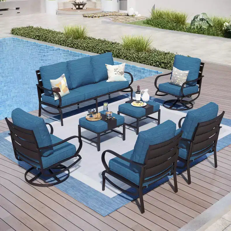 Ensemble de conversation de 7 pièces de mobilier de patio en métal Captiva Designs avec fauteuils pivotants pour jardin, porche, cour arrière