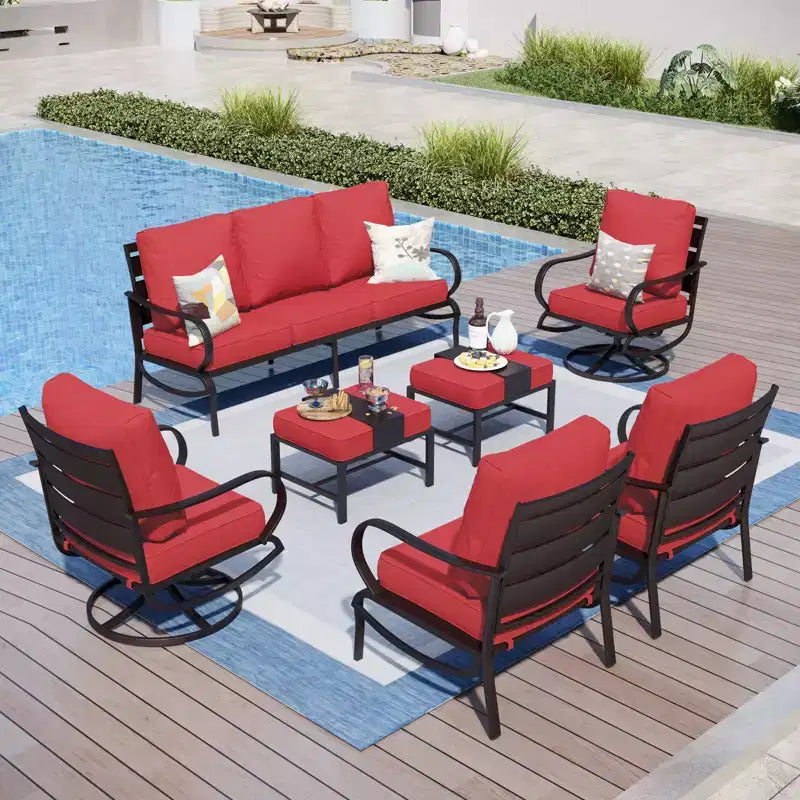 Ensemble de conversation de 7 pièces de mobilier de patio en métal Captiva Designs avec fauteuils pivotants pour jardin, porche, cour arrière