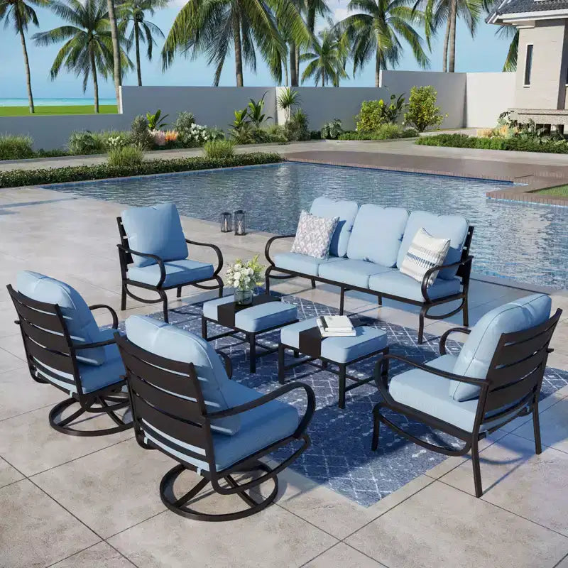 Ensemble de conversation de 7 pièces de mobilier de patio en métal Captiva Designs avec fauteuils pivotants pour jardin, porche, cour arrière