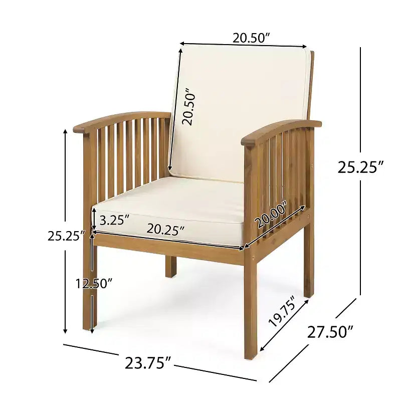 Christopher Knight Home Courtland Ensemble 5 pièces fauteuils de club et foyer d'extérieur en bois d'acacia avec coussins