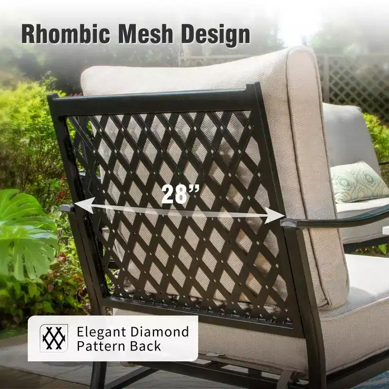Captiva Designs - Ensemble de conversation d'extérieur 4 pièces avec braséros et fauteuils à dossier quadrillé pour jardin, piscine, arrière-cour