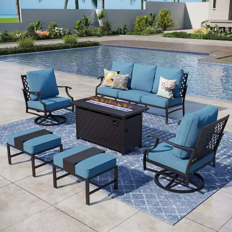 Captiva Designs – Salon de conversation d'extérieur 6 pièces avec braseros, fauteuils pivotants et ottomans