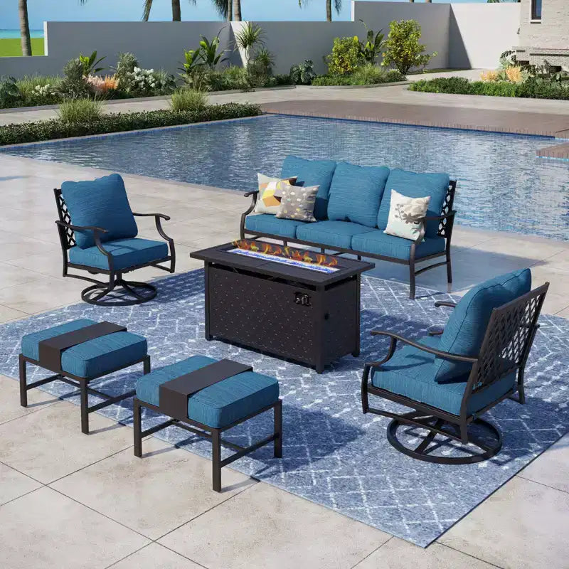 Captiva Designs – Salon de conversation d'extérieur 6 pièces avec braseros, fauteuils pivotants et ottomans