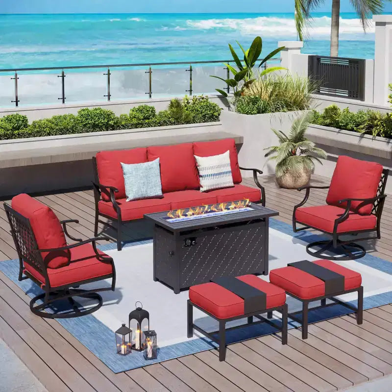 Captiva Designs – Salon de conversation d'extérieur 6 pièces avec braseros, fauteuils pivotants et ottomans