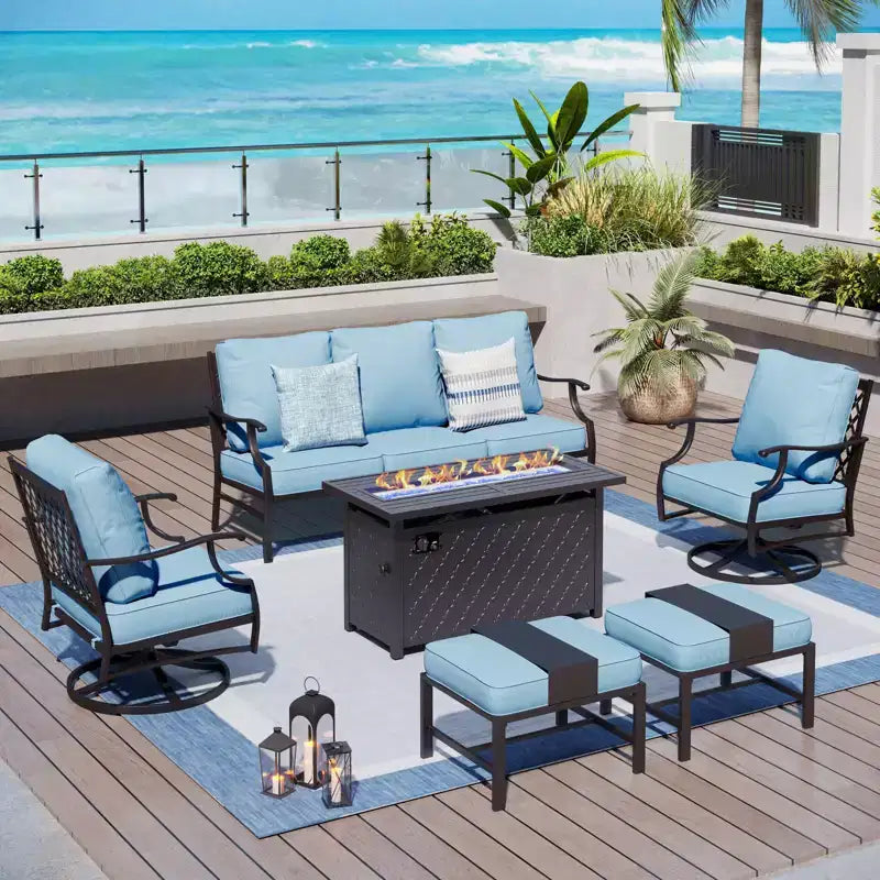 Captiva Designs – Salon de conversation d'extérieur 6 pièces avec braseros, fauteuils pivotants et ottomans