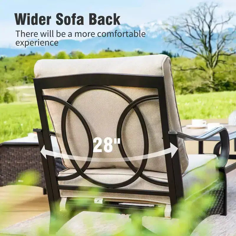 Captiva Designs Salon de jardin 4 pièces en métal et rotin extra large avec table basse