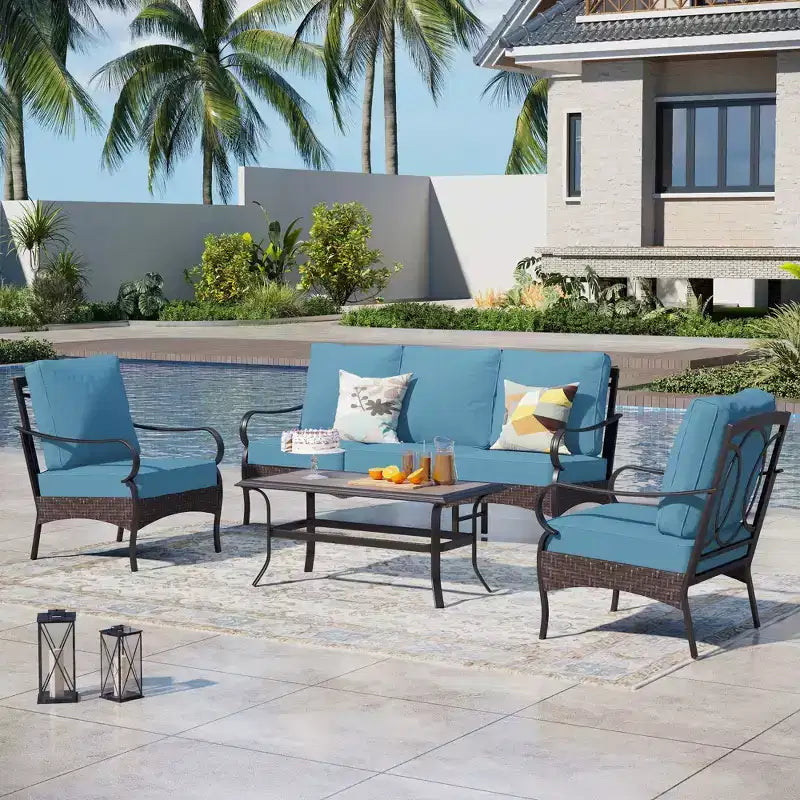 Captiva Designs Salon de jardin 4 pièces en métal et rotin extra large avec table basse