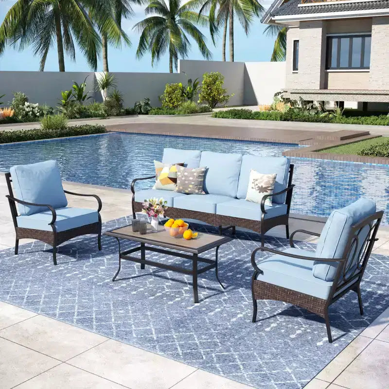 Captiva Designs Salon de jardin 4 pièces en métal et rotin extra large avec table basse