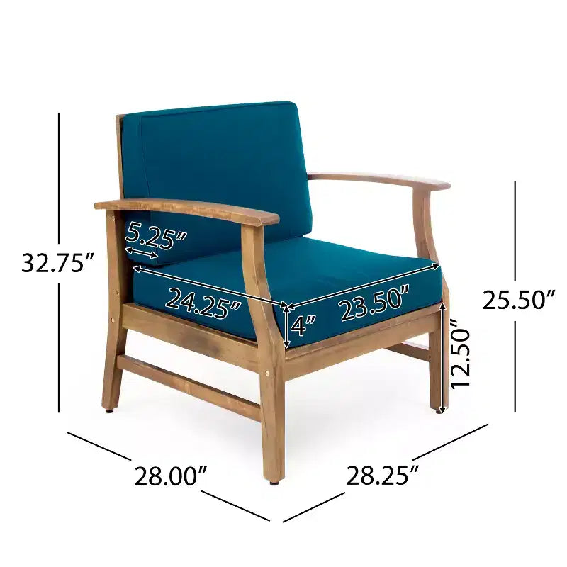 Christopher Knight Home Havana Ensemble de 5 fauteuils de jardin et foyer en bois d'acacia avec coussins