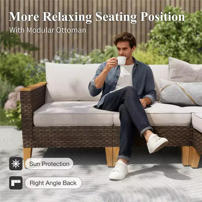 Captiva Designs Salon de jardin demi-lune en rotin et osier 10 pièces avec pouf rembourré