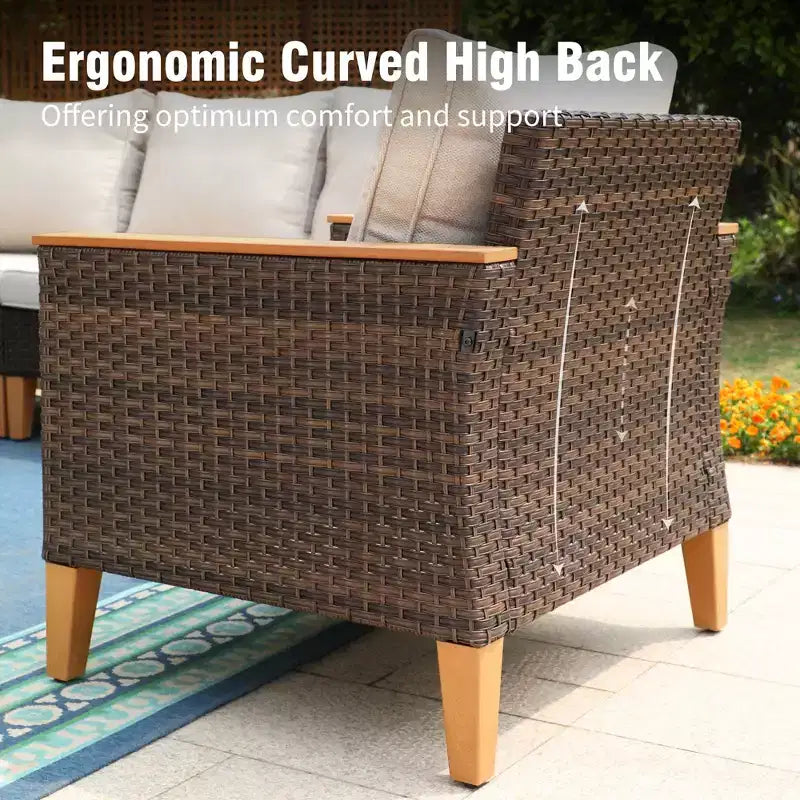 Captiva Designs Ensemble de canapé sectionnel courbé demi-lune en osier et rotin d'extérieur 8 pièces avec pouf rembourré