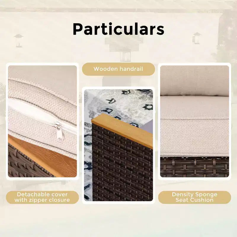 Captiva Designs Ensemble de canapé sectionnel courbé demi-lune en osier et rotin d'extérieur 8 pièces avec pouf rembourré