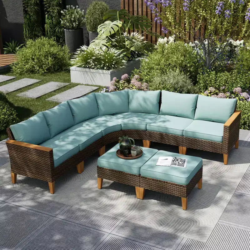 Captiva Designs Ensemble de canapé sectionnel courbé demi-lune en osier et rotin d'extérieur 8 pièces avec pouf rembourré