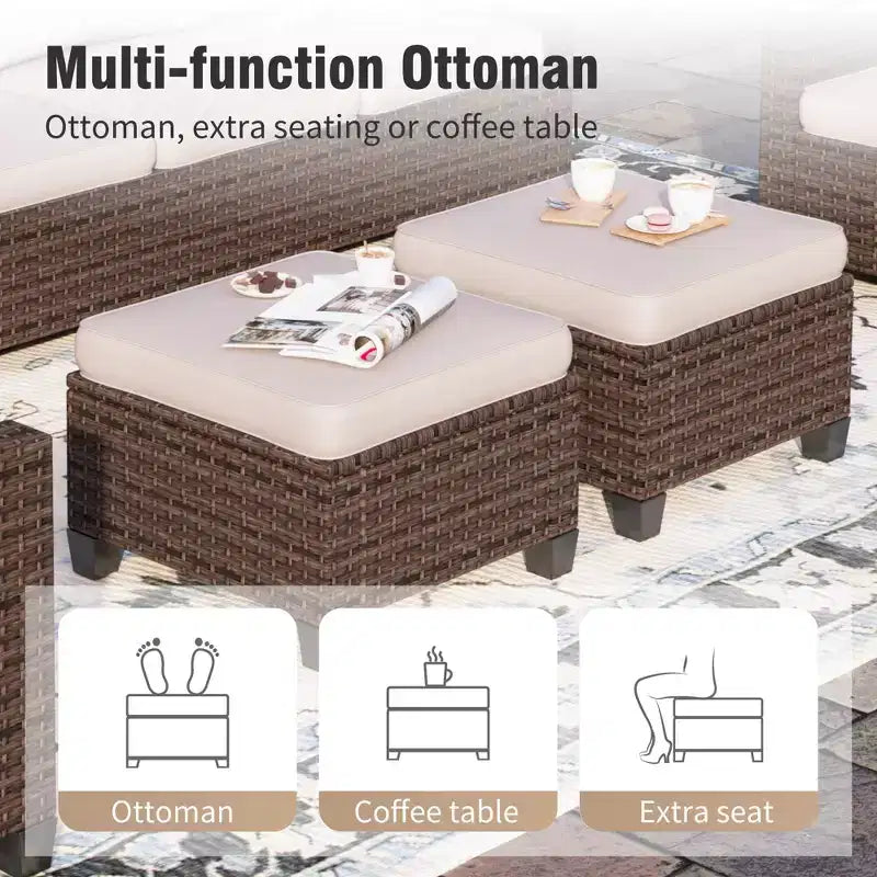 Captiva Designs Salon de jardin 8 pièces en rotin tressé avec coussins, brasero, poufs et fauteuils individuels