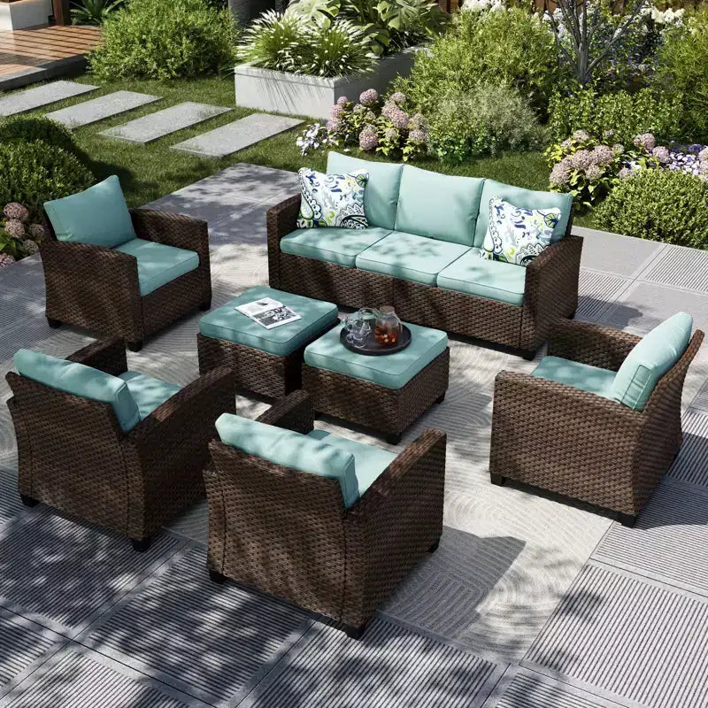 Captiva Designs, ensemble de conversation d'extérieur 7 pièces en osier pour patio, avec 4 canapés individuels rembourrés, pour jardin, piscine, ou arrière-cour