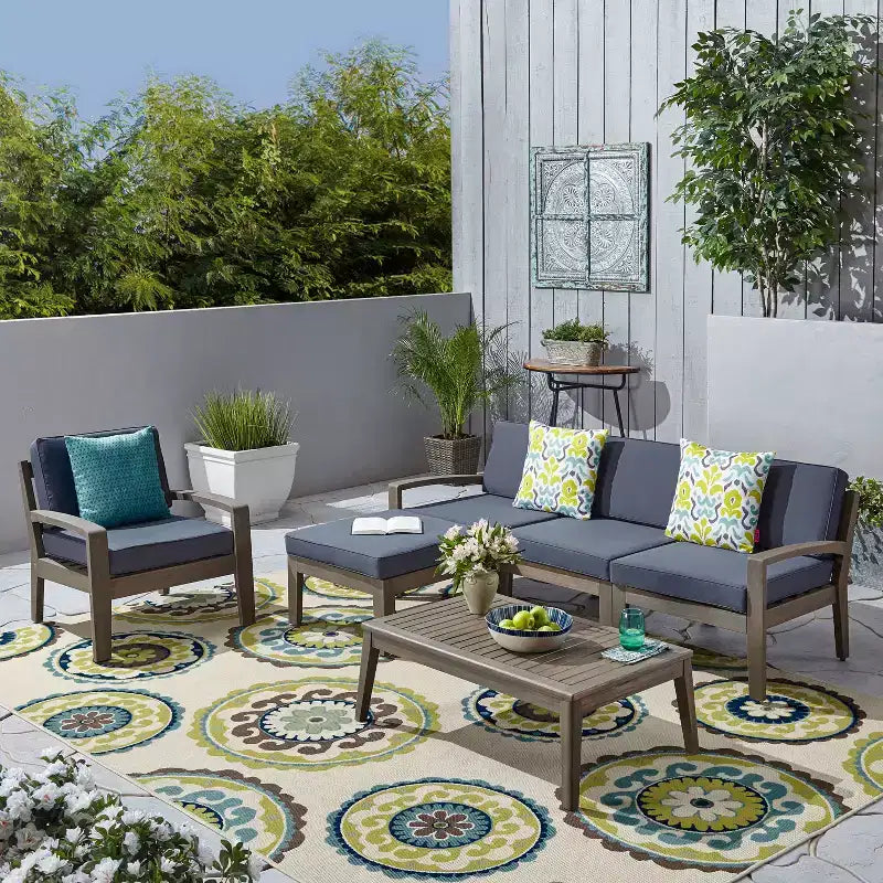 Christopher Knight Home Parma Ensemble de 5 places rembourrées avec table basse en bois d'acacia à lattes pour terrasse