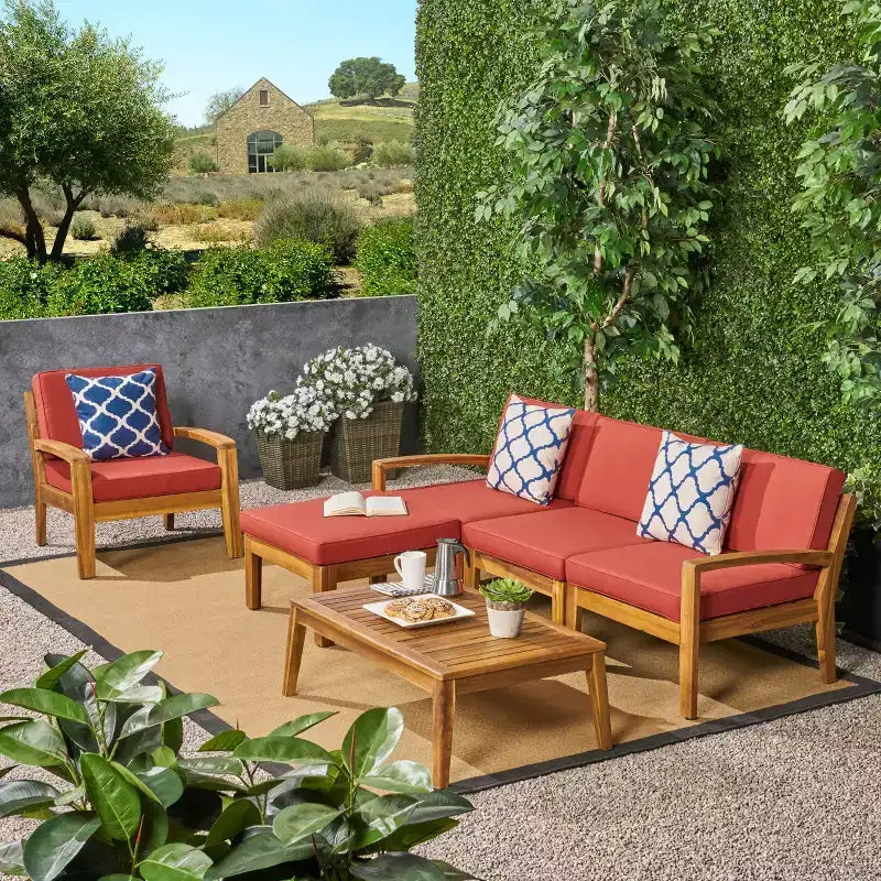 Christopher Knight Home Parma Ensemble de 5 places rembourrées avec table basse en bois d'acacia à lattes pour terrasse