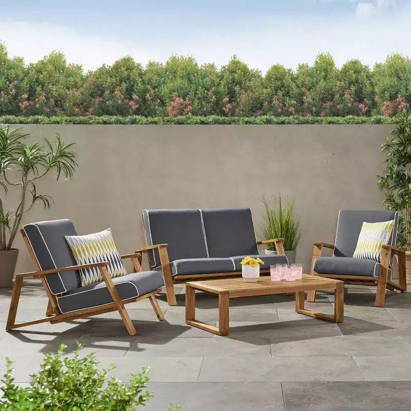 Christopher Knight Home Paloma Ensemble de conversation d'extérieur 4 places en bois d'acacia avec coussins