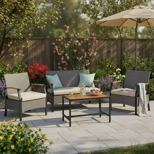 4-Piece Woven Back Conversation Set, CharcoalTeamson Home : Steel Frame & Wood Armrests