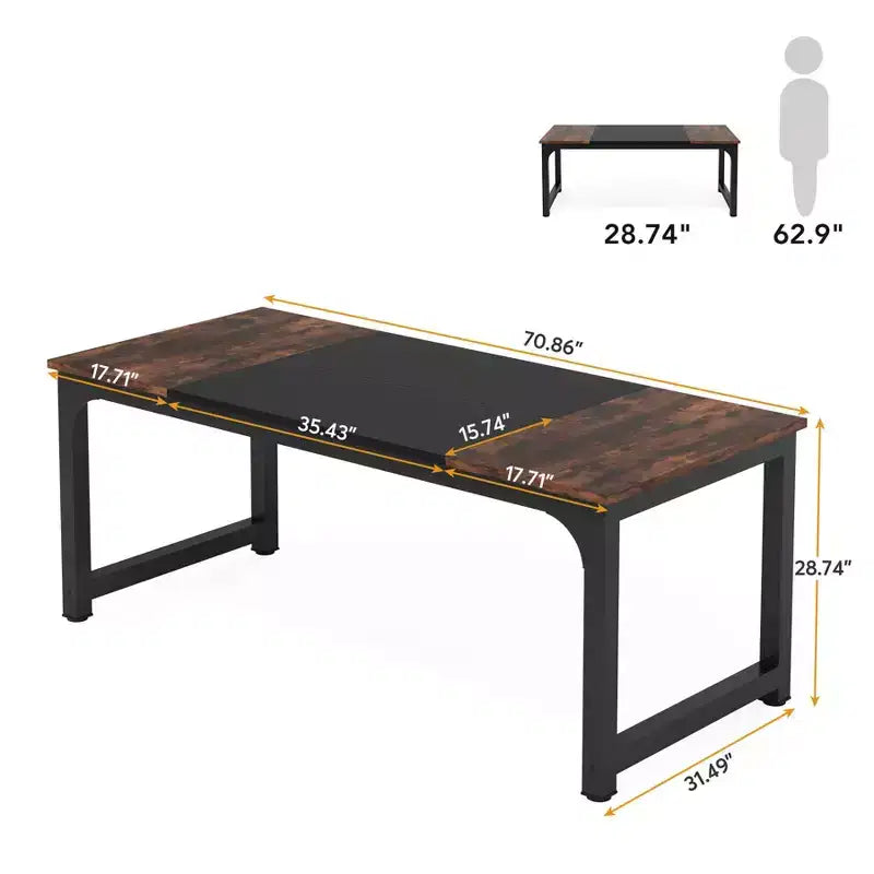 70.8" Compact Conference Table, 6-Seater Office Desk with E1 Engineered Wood and 2x2 Metal Frame