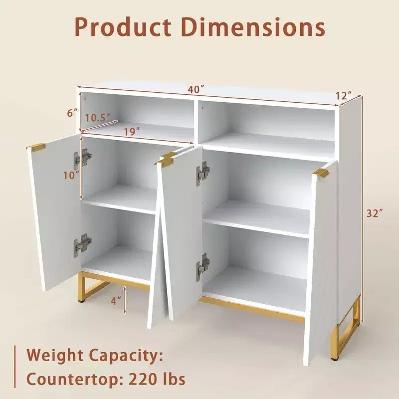 40" Buffet Storage Cabinet with 4 Doors, Adjustable Shelves and Anti-Tipping Kits
