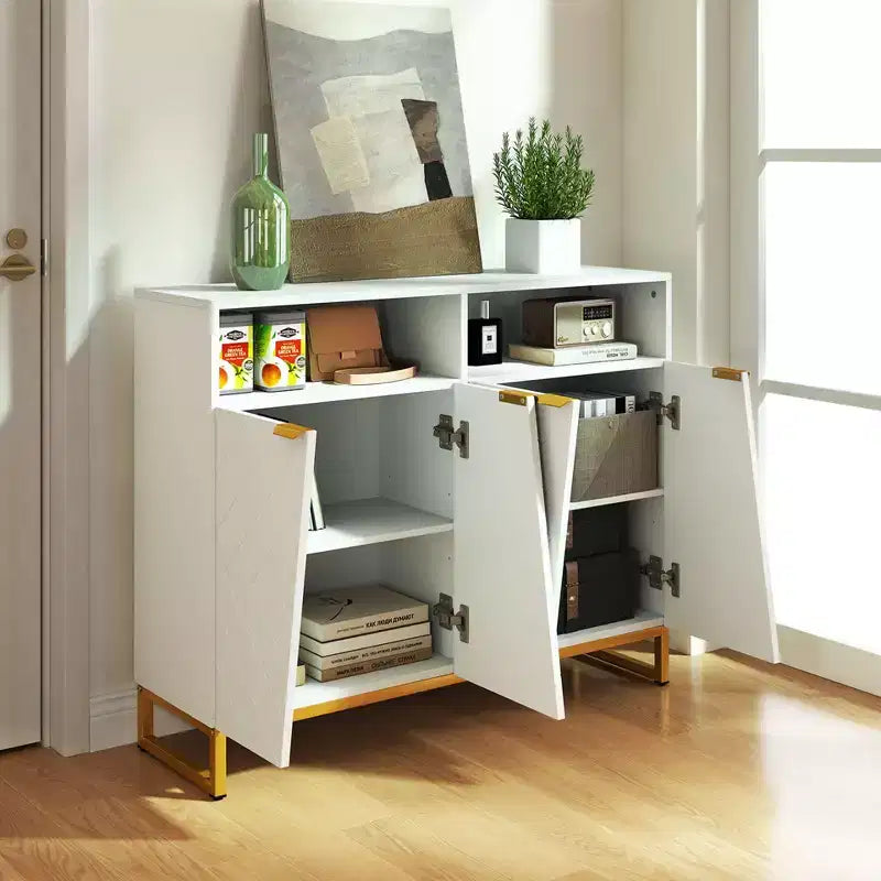 40" Buffet Storage Cabinet with 4 Doors, Adjustable Shelves and Anti-Tipping Kits