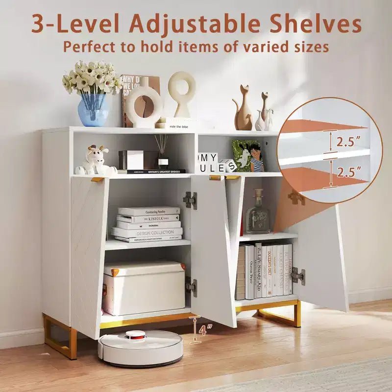 40" Buffet Storage Cabinet with 4 Doors, Adjustable Shelves and Anti-Tipping Kits
