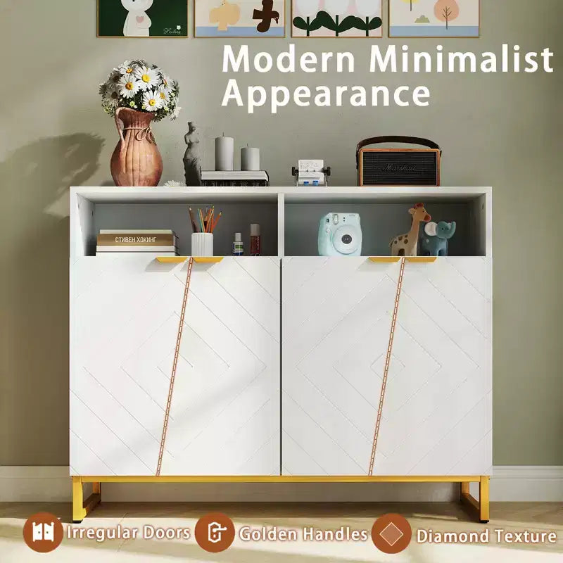 40" Buffet Storage Cabinet with 4 Doors, Adjustable Shelves and Anti-Tipping Kits