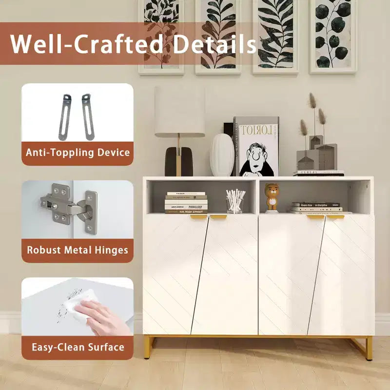 40" Buffet Storage Cabinet with 4 Doors, Adjustable Shelves and Anti-Tipping Kits