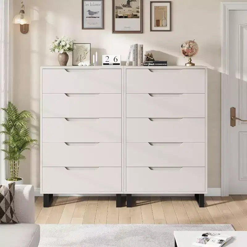 35.4-inch Five-Drawer Dresser, PB+MDF+Metal Material, Five-Drawer Storage, Adjustable Height, Modern-Simple & Rustic Style