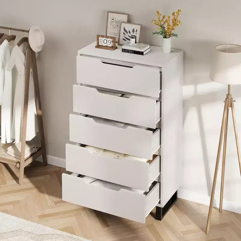 35.4-inch Five-Drawer Dresser, PB+MDF+Metal Material, Five-Drawer Storage, Adjustable Height, Modern-Simple & Rustic Style
