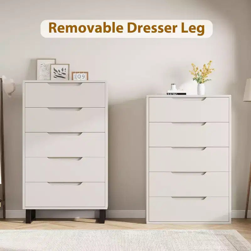35.4-inch Five-Drawer Dresser, PB+MDF+Metal Material, Five-Drawer Storage, Adjustable Height, Modern-Simple & Rustic Style