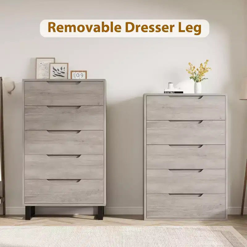 35.4-inch Five-Drawer Dresser, PB+MDF+Metal Material, Five-Drawer Storage, Adjustable Height, Modern-Simple & Rustic Style
