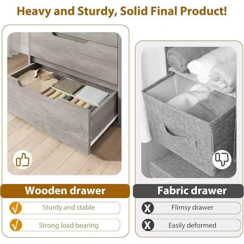 35.4-inch Five-Drawer Dresser, PB+MDF+Metal Material, Five-Drawer Storage, Adjustable Height, Modern-Simple & Rustic Style