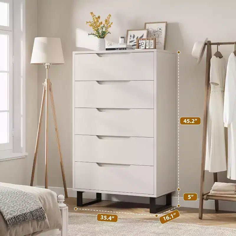 35.4-inch Five-Drawer Dresser, PB+MDF+Metal Material, Five-Drawer Storage, Adjustable Height, Modern-Simple & Rustic Style